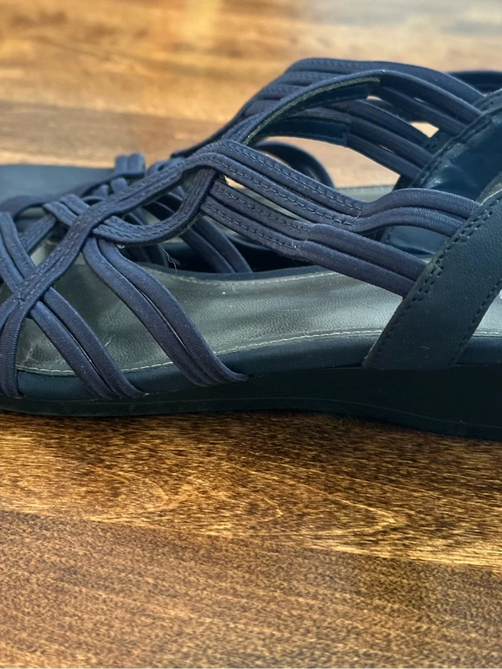 Lauren Blackwell NAVY Strappy Wedge Slingback Slip-On Casual Sandals Size 7